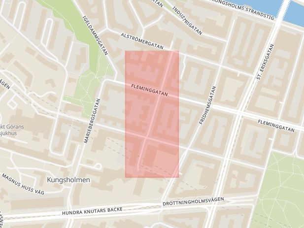 Karta som med röd fyrkant ramar in Kungsholmen, Arbetargatan, Stockholm, Stockholms län
