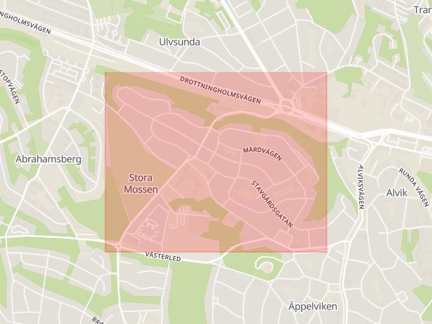 Karta som med röd fyrkant ramar in Stora Mossen, Stockholm, Stockholms län