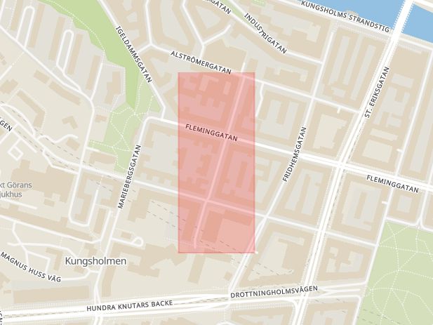 Karta som med röd fyrkant ramar in Arbetargatan, Stockholm, Stockholms län