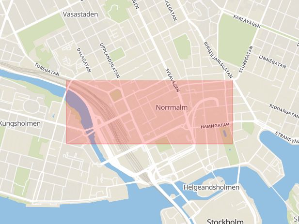 Karta som med röd fyrkant ramar in Norrmalm, Kungsgatan, Stockholm, Stockholms län