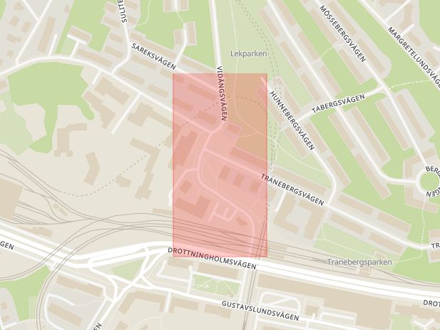 Karta som med röd fyrkant ramar in Traneberg Har, Stockholm, Stockholms län