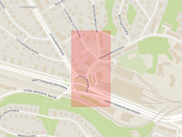 Karta som med röd fyrkant ramar in Ulvsundaplan, Stockholm, Stockholms län