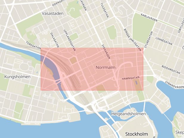 Karta som med röd fyrkant ramar in Kungsgatan, Stockholm, Stockholms län
