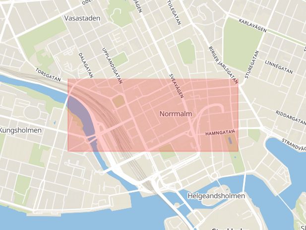 Karta som med röd fyrkant ramar in Kungsgatan, Stockholms län