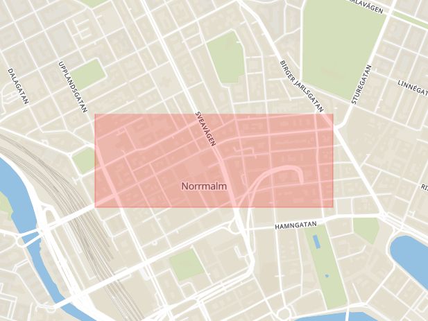 Karta som med röd fyrkant ramar in Kungsgatan, Norrmalm, Stockholm, Stockholms län