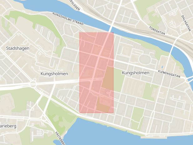 Karta som med röd fyrkant ramar in Sankt Eriksgatan, Kungsholmen, Stockholm, Stockholms län