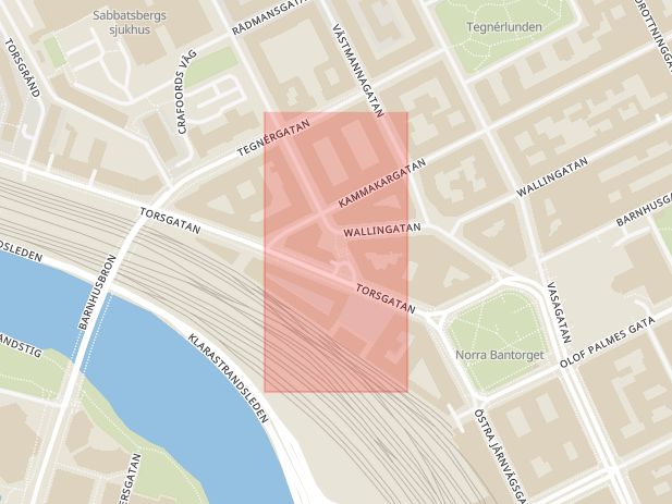 Karta som med röd fyrkant ramar in Kungsgatan, Dalatrappan, Stockholm, Stockholms län
