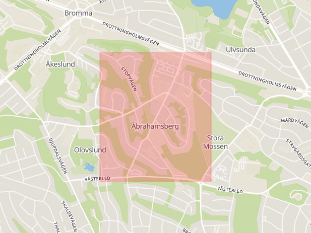 Karta som med röd fyrkant ramar in Abrahamsberg, Stockholms län