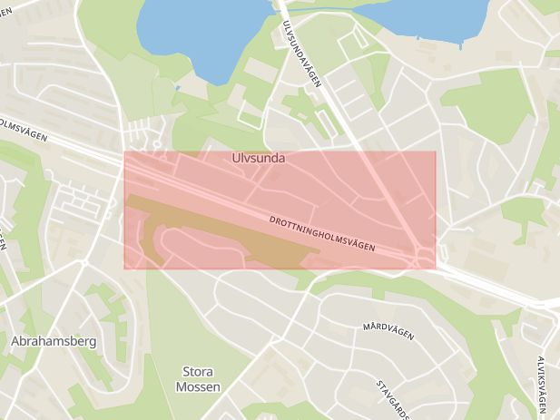 Karta som med röd fyrkant ramar in Drottningholmsvägen, Ulvsunda, Stockholm, Stockholms län