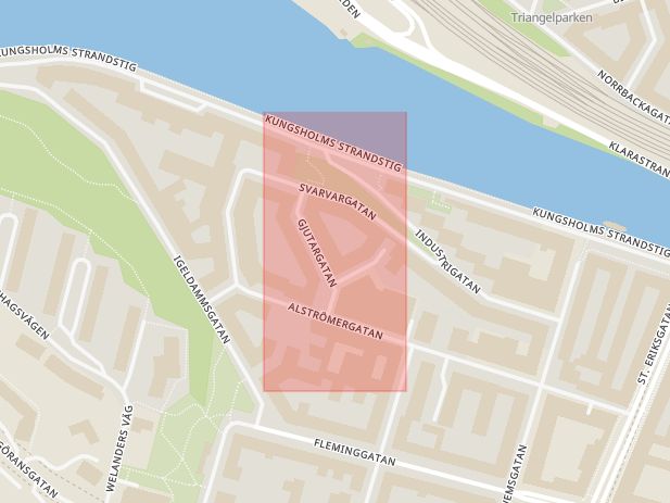 Karta som med röd fyrkant ramar in Kungsholmen, Gjutargatan, Stockholm, Stockholms län