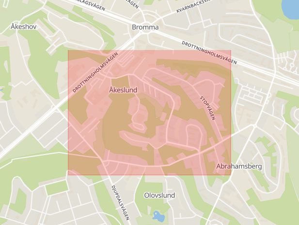 Karta som med röd fyrkant ramar in Åkeslund, Brommaplan, Stockholm, Stockholms län