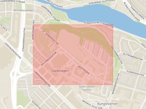 Karta som med röd fyrkant ramar in Sankt Göransgatan, Stadshagen, Stockholm, Stockholms län