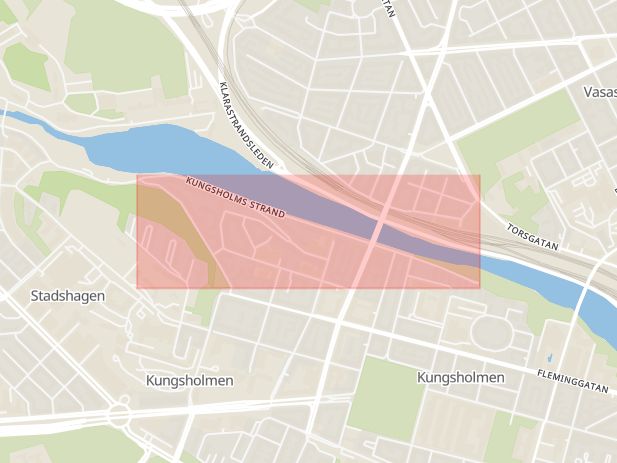 Karta som med röd fyrkant ramar in Kungsholmen, Kungsholms Strand, Stadshagen, Stockholm, Stockholms län