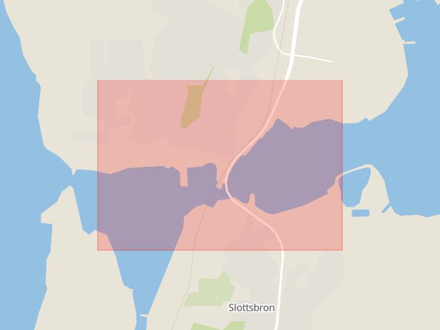 Karta som med röd fyrkant ramar in Slottsbron, Strandvägen, Grums, Värmlands län