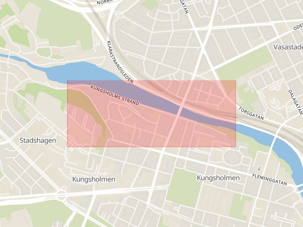 Karta som med röd fyrkant ramar in Stadshagen, Kungsholms Strand, Stockholm, Stockholms län