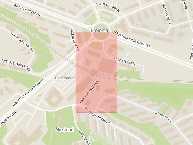 Karta som med röd fyrkant ramar in Brommaplan, Riksby, Stockholm, Stockholms län