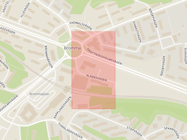 Karta som med röd fyrkant ramar in Riksby, Klädesvägen, Stockholm, Stockholms län