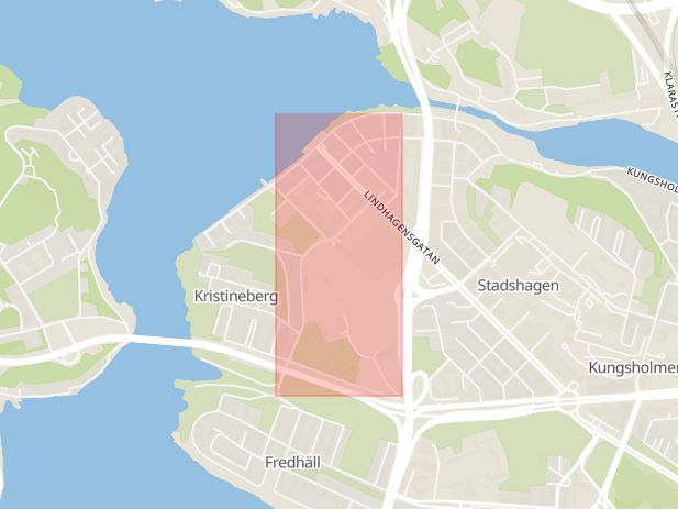 Karta som med röd fyrkant ramar in Kristineberg, Nordenflychtsvägen, Stockholm, Stockholms län