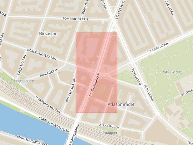 Karta som med röd fyrkant ramar in Sankt Eriksplan, Sankt Eriksgatan, Stockholm, Stockholms län