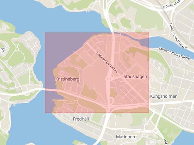 Karta som med röd fyrkant ramar in Kristineberg, Stockholm, Stockholms län