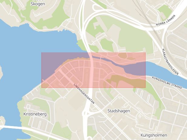 Karta som med röd fyrkant ramar in Slagsta, Hornsbergs Strand, Vinterviken, Stockholms län
