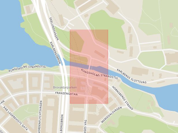 Karta som med röd fyrkant ramar in Ekelundsbron, Stockholm, Stockholms län