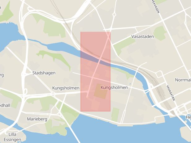 Karta som med röd fyrkant ramar in Kungsholmen, Sankt Eriksgatan, Stockholms län