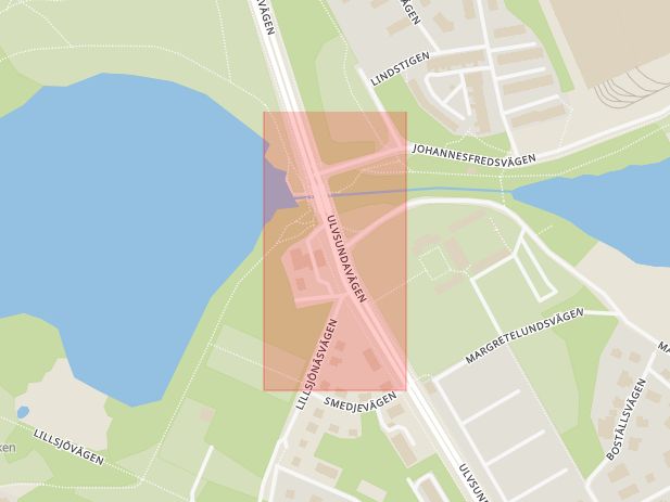 Karta som med röd fyrkant ramar in Ulvsunda, Margretelundsvägen, Ulvsundavägen, Stockholm, Stockholms län