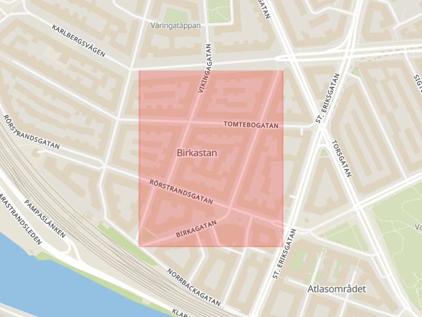 Karta som med röd fyrkant ramar in Birkagatan, Vasastaden, Stockholm, Stockholms län