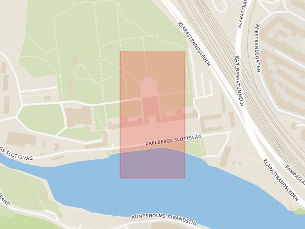 Karta som med röd fyrkant ramar in Karlberg, Terminalvägen, Solna, Stockholms län