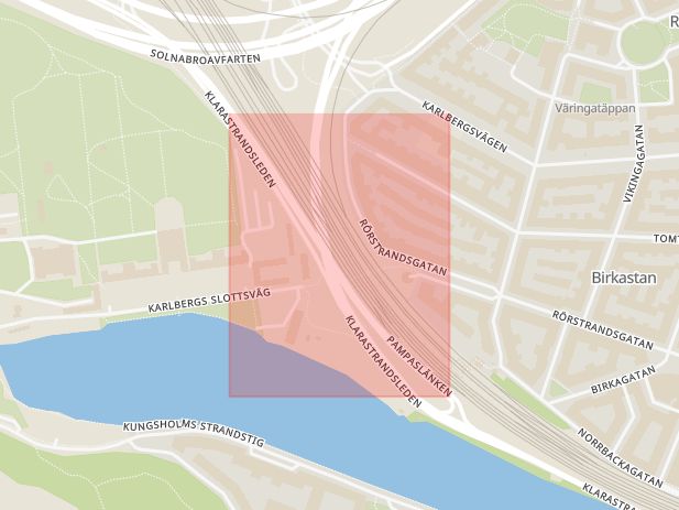 Karta som med röd fyrkant ramar in Vasastan, Pampaslänken, Stockholm, Stockholms län