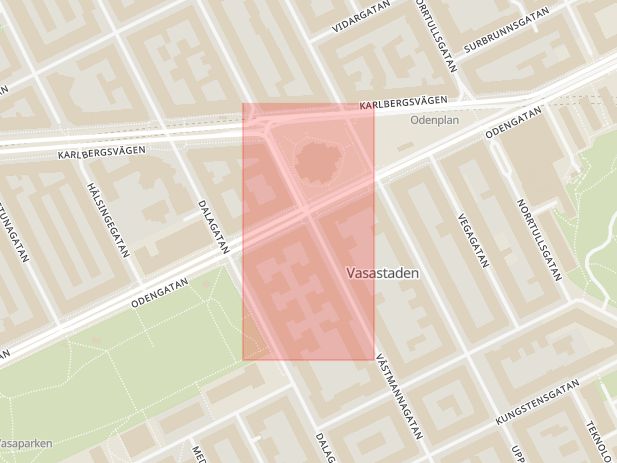Karta som med röd fyrkant ramar in Odenplan, Matstället, Stockholm, Stockholms län