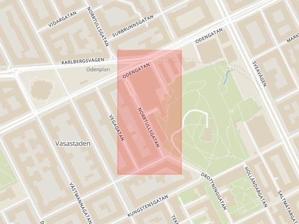 Karta som med röd fyrkant ramar in Sandåsgatan, Stockholm, Stockholms län