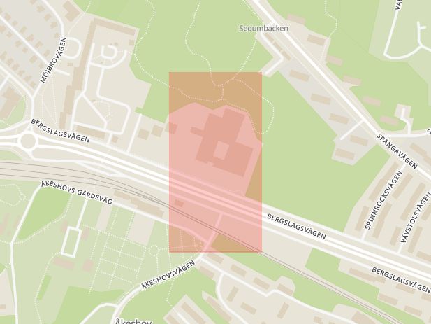 Karta som med röd fyrkant ramar in Bergslagsvägen, Lövstavägen, Stockholm, Stockholms län
