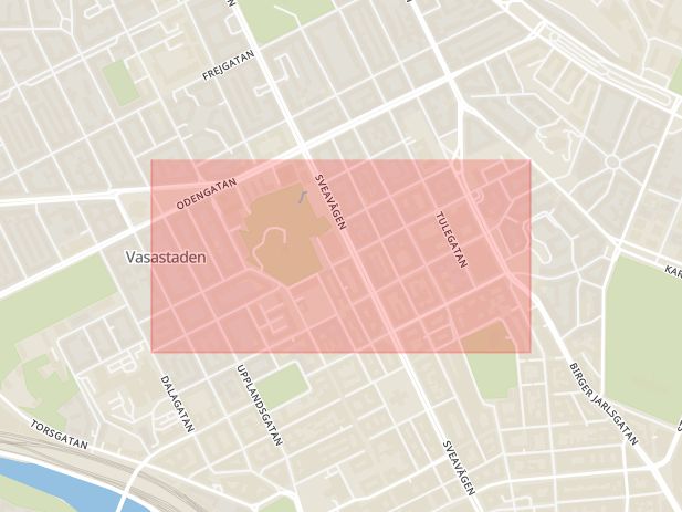 Karta som med röd fyrkant ramar in Kungstensgatan, Stockholm, Stockholms län