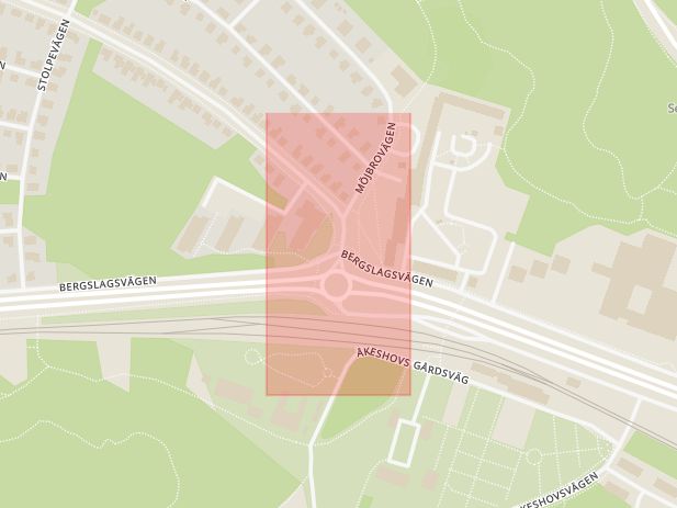 Karta som med röd fyrkant ramar in Beckombergavägen, Bergslagsvägen, Stockholm, Stockholms län