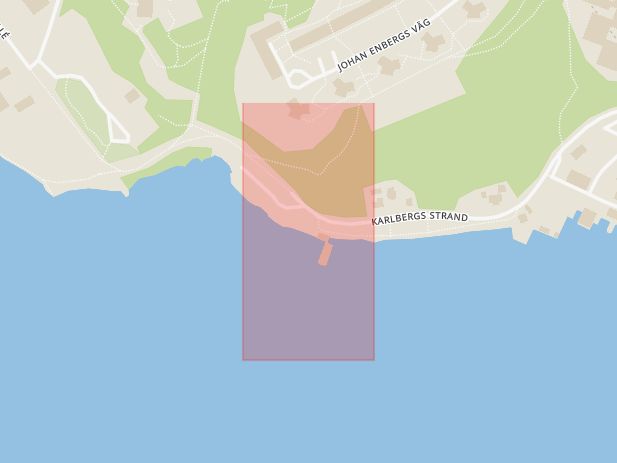 Karta som med röd fyrkant ramar in Karlbergs Strand, Pampaslänken, Marinan, Solna, Stockholms län