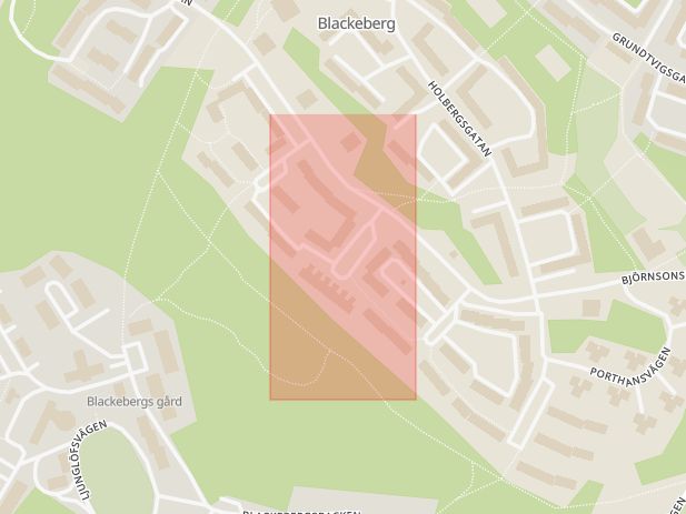 Karta som med röd fyrkant ramar in Kiellandsplan, Blackeberg, Stockholm, Stockholms län