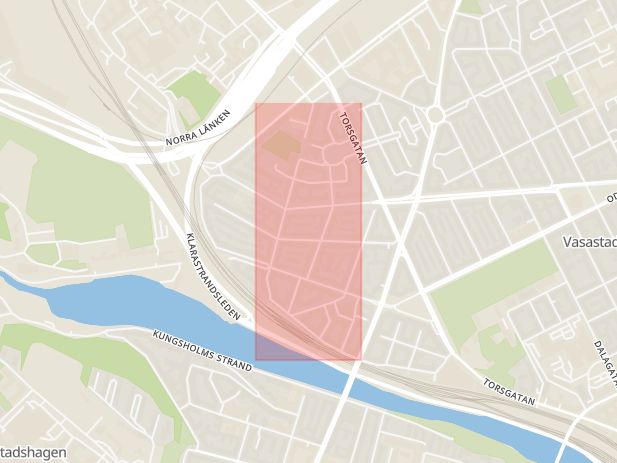 Karta som med röd fyrkant ramar in Norrbackagatan, Vasastaden, Stockholm, Stockholms län