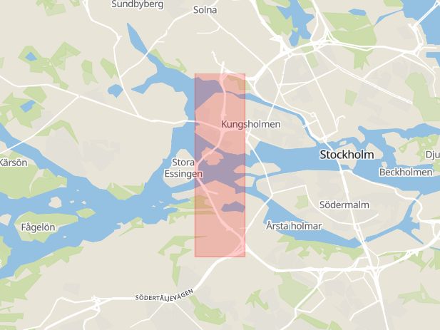 Karta som med röd fyrkant ramar in Essingeleden, Sankt Eriksplan, Stockholm, Stockholms län