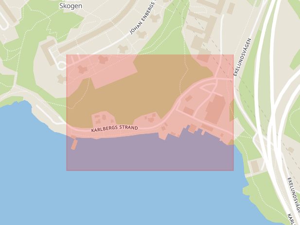 Karta som med röd fyrkant ramar in Karlbergs Strand, Huvudsta, Solna, Stockholms län