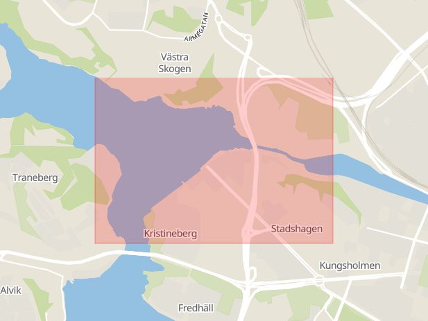 Karta som med röd fyrkant ramar in Hornsbergs Strand, Stockholm, Stockholms län