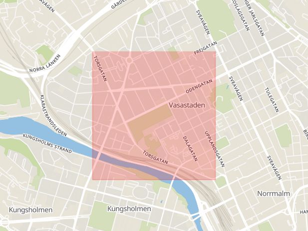 Karta som med röd fyrkant ramar in Torsgatan, Vasastan, Stockholm, Stockholms län