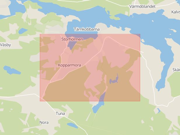 Karta som med röd fyrkant ramar in Saltarövägen, Kopparmora, Värmdö, Stockholms län