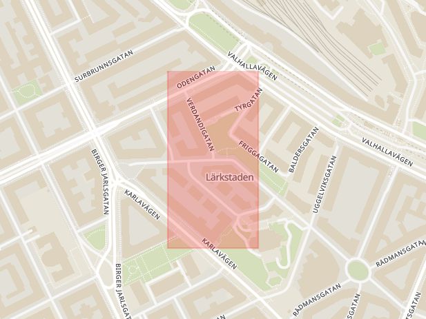 Karta som med röd fyrkant ramar in Östermalm, Östermalmsgatan, Verdandigatan, Stockholm, Stockholms län