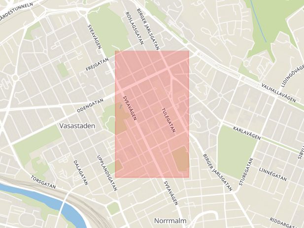Karta som med röd fyrkant ramar in Döbelnsgatan, Stockholm, Stockholms län