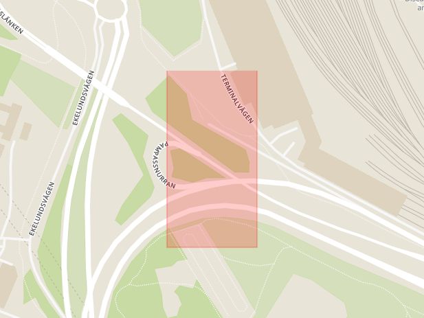 Karta som med röd fyrkant ramar in Tomteboda, Trafikplats Bredäng, Solna, Stockholms län