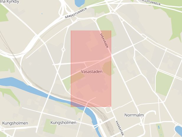 Karta som med röd fyrkant ramar in Vasastan, Upplandsgatan, Stockholm, Stockholms län
