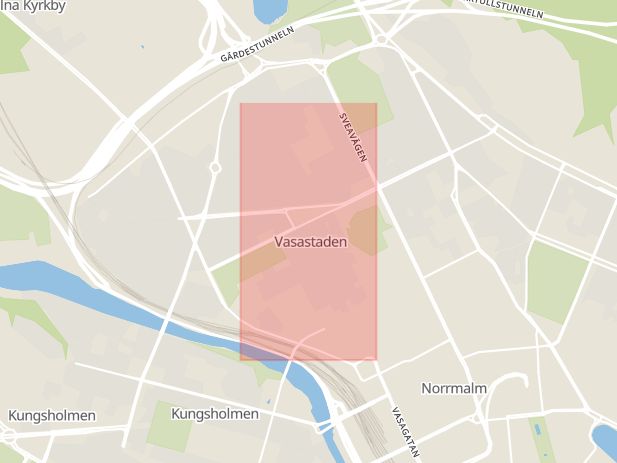 Karta som med röd fyrkant ramar in Vasastaden, Upplandsgatan, Stockholm, Stockholms län