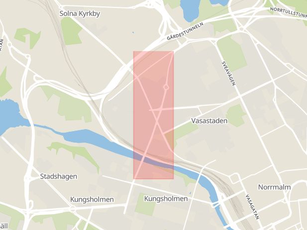 Karta som med röd fyrkant ramar in Vasastaden, Sankt Eriksgatan, Stockholm, Stockholms län